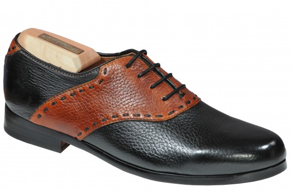 Sattelschuh in Hirschleder Schwarz / Cognac Modell Giulia